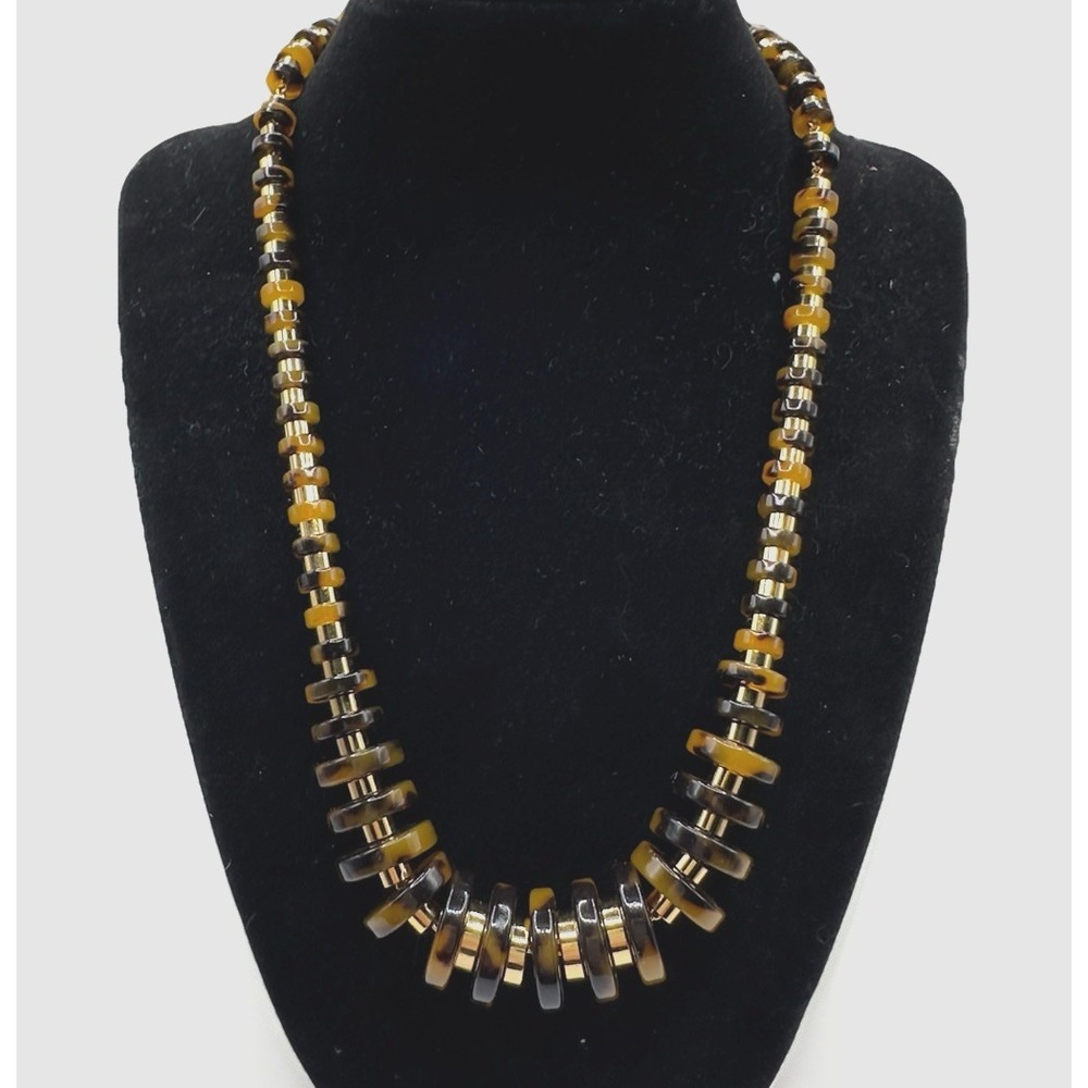 J Crew Necklace Graduated Lucite Discs Warm Tones Gold Tone Spacers On Chain 19" - Picture 7 of 12